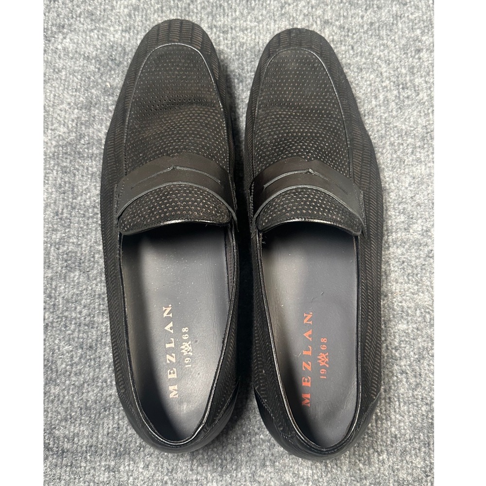 Mezlan Rogier Black Perforated Suede Leather Penny Loafers Mens 13 Made in Spain